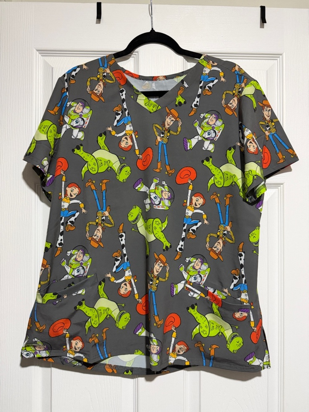 Toy Story Character Print Scrub Top - Gray with Bright Accents